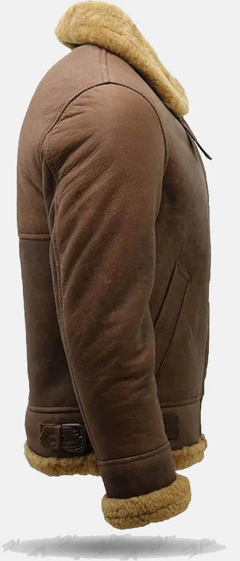 Men's Brown B3 Shearling Sheepskin WW2 Bomber Leather Flying Aviator Jacket