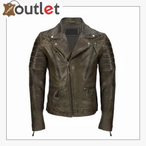 Men's Brown Sheep Leather Vintage Style Biker Jacket