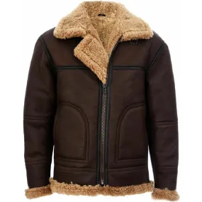 Men's Vintage Brown B3 Aviator Shearling Sheepskin Flying Jacket