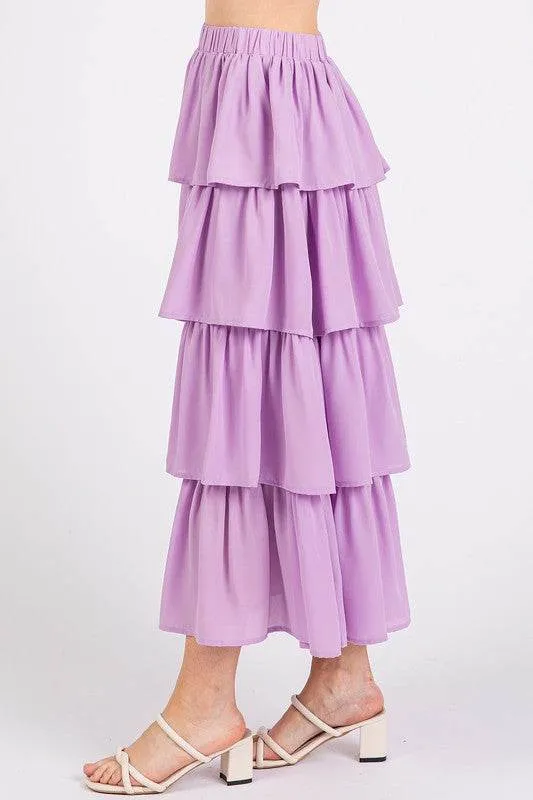 Mittoshop Chiffon Ruffle Layer Elastic Waist Midi Skirt