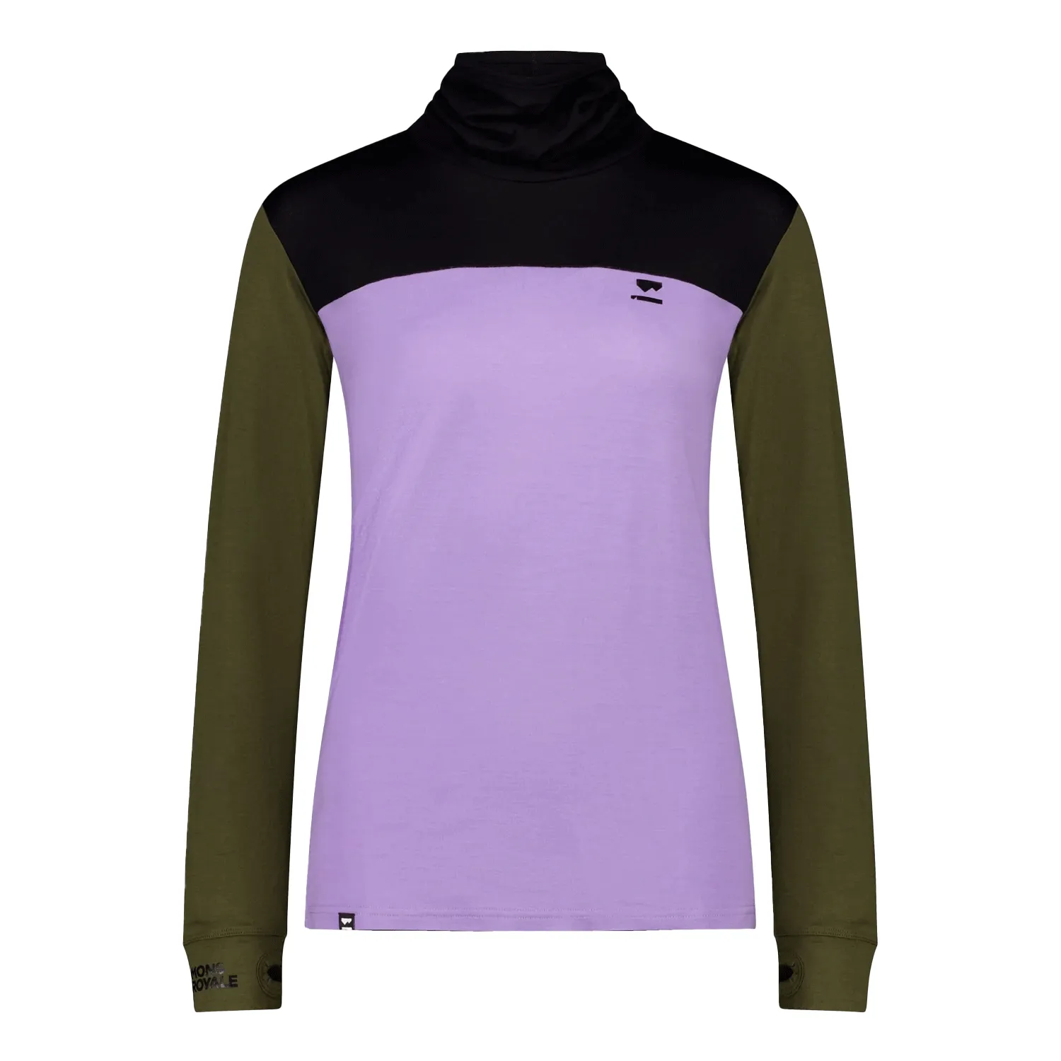 Mons Royale Women's Yotei BF High Neck Top 2025 Lupin/Dark Olive/Black