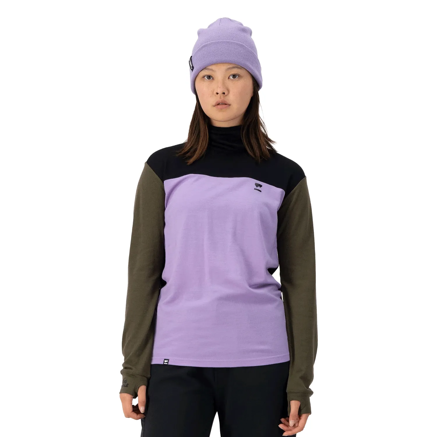 Mons Royale Women's Yotei BF High Neck Top 2025 Lupin/Dark Olive/Black