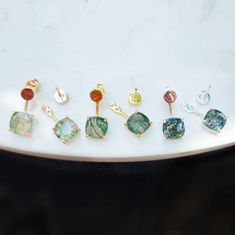 Moss Agate Jacket Dangle Earrings