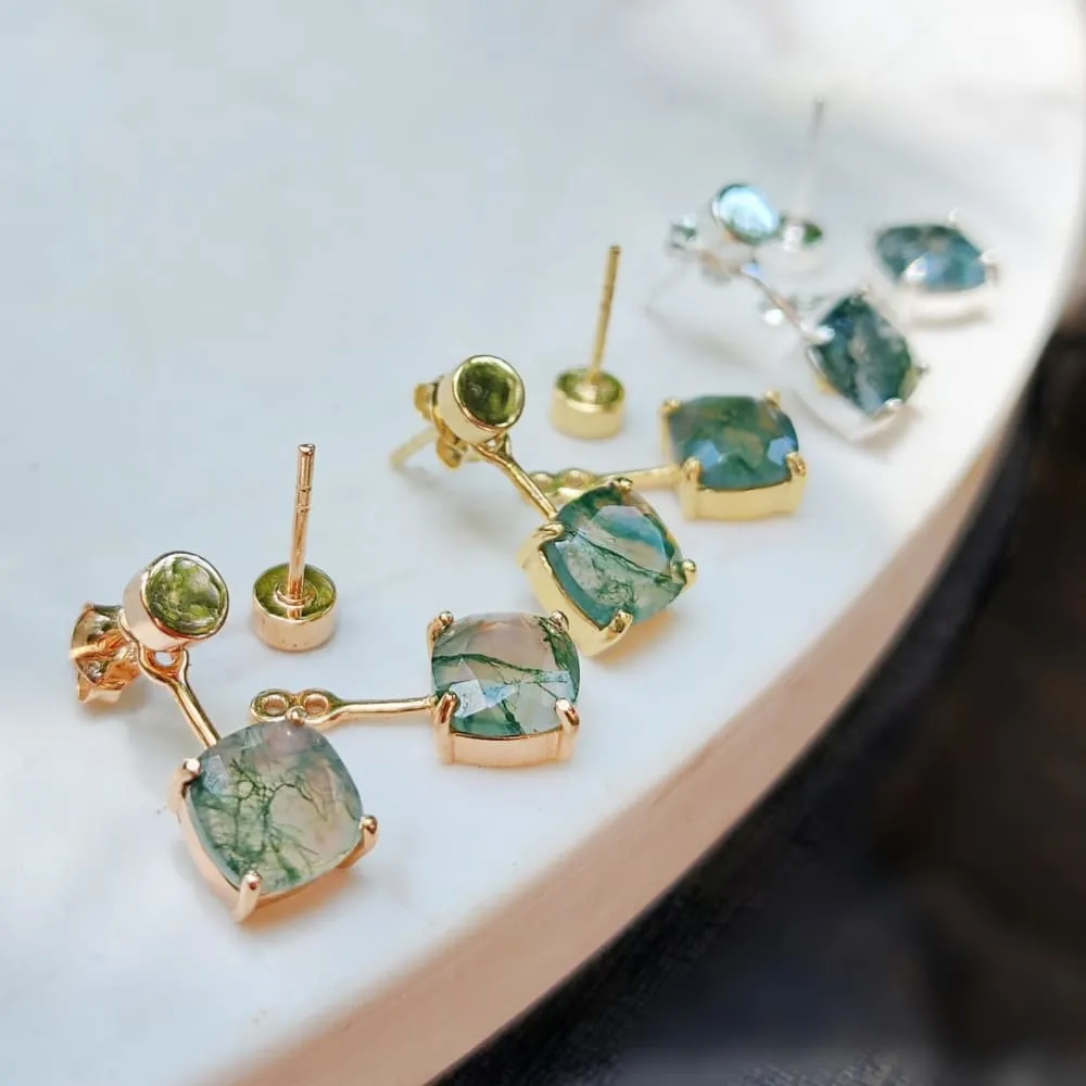 Moss Agate Jacket Dangle Earrings