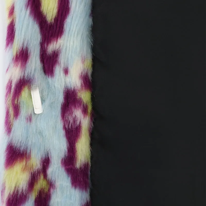 Multicolor Long Colorful Leopard Print Faux Fur Coat Women