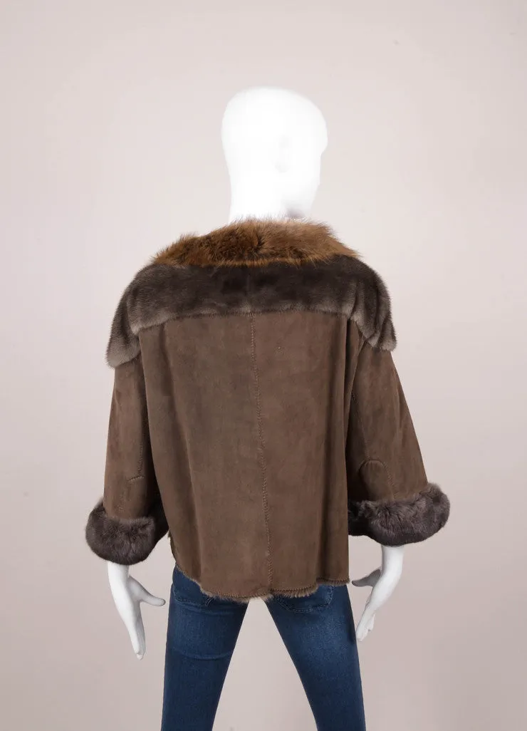 New With Tags Brown Various Fur Trim Suede Shearling Jacket