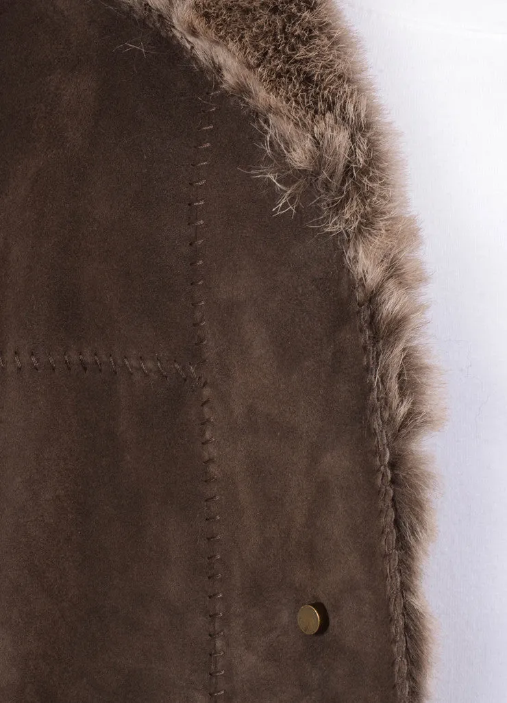 New With Tags Brown Various Fur Trim Suede Shearling Jacket