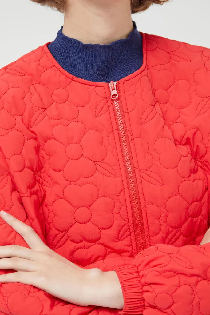 Red Quilted Flower Bomber