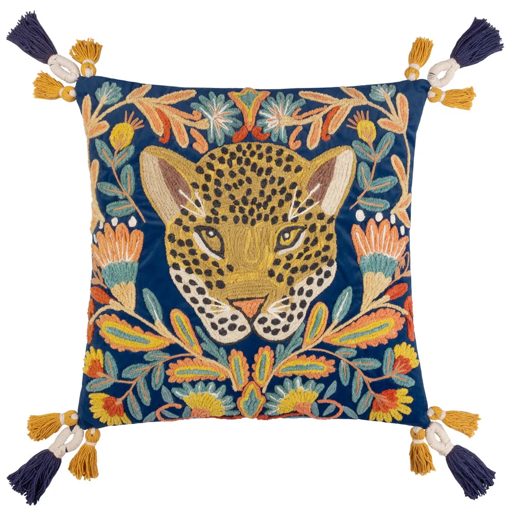 Regal Leopard Cushion Royal Blue