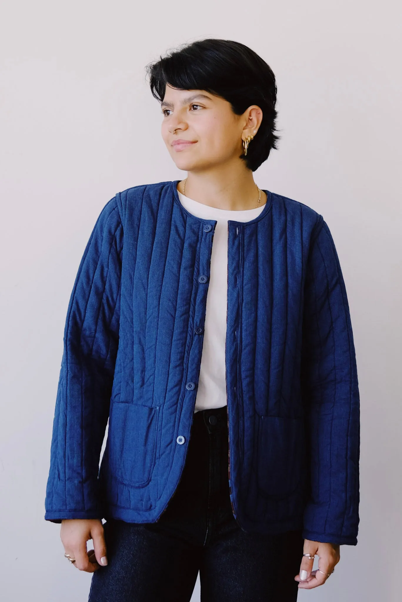reversible quilted jacket - amyra blue