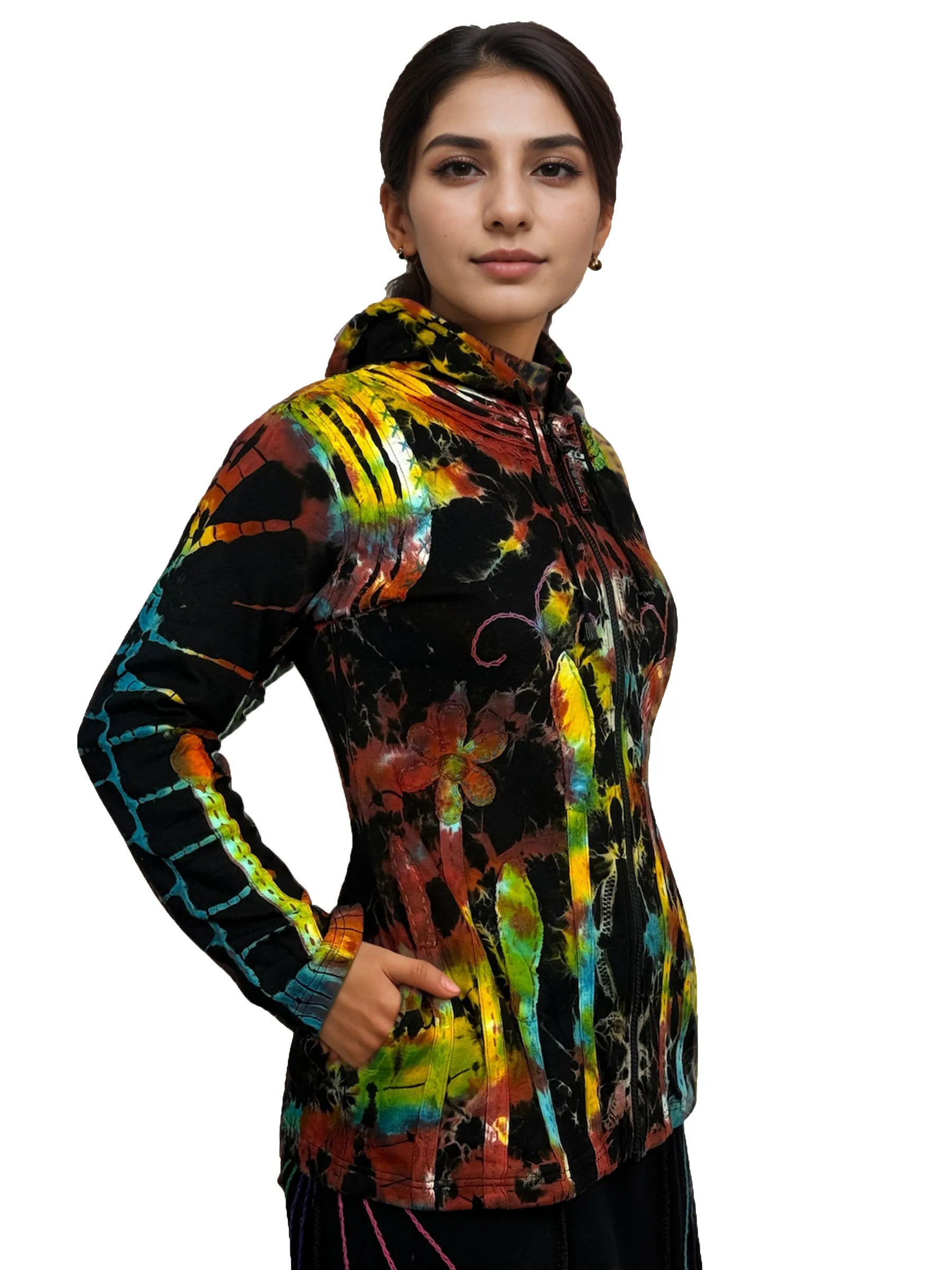 RJ 335 Women's Rib Cotton Rainbow Bohemian Hoodie Sweatshirts Jackets