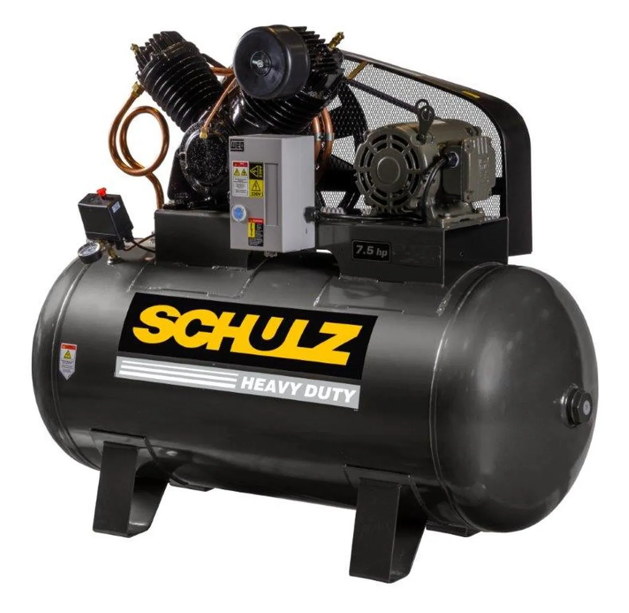 Schulz of America 780HV30X 7.5hp Heavy Duty V-Series Reciprocating Air Compressor, 80 Gallon Horizontal Tank, 20.1 CFM @ 175 PSI