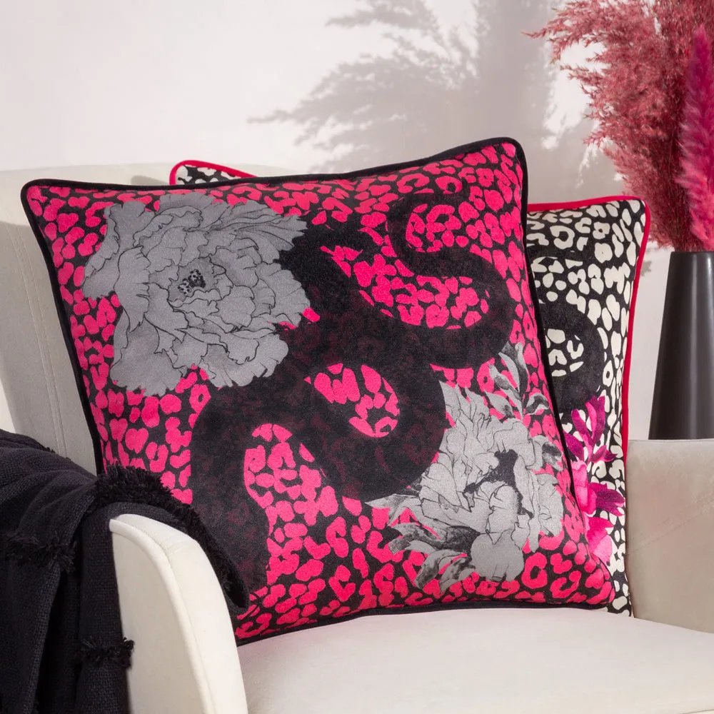 Serpentine Animal Print Cushion Pink/Charcoal
