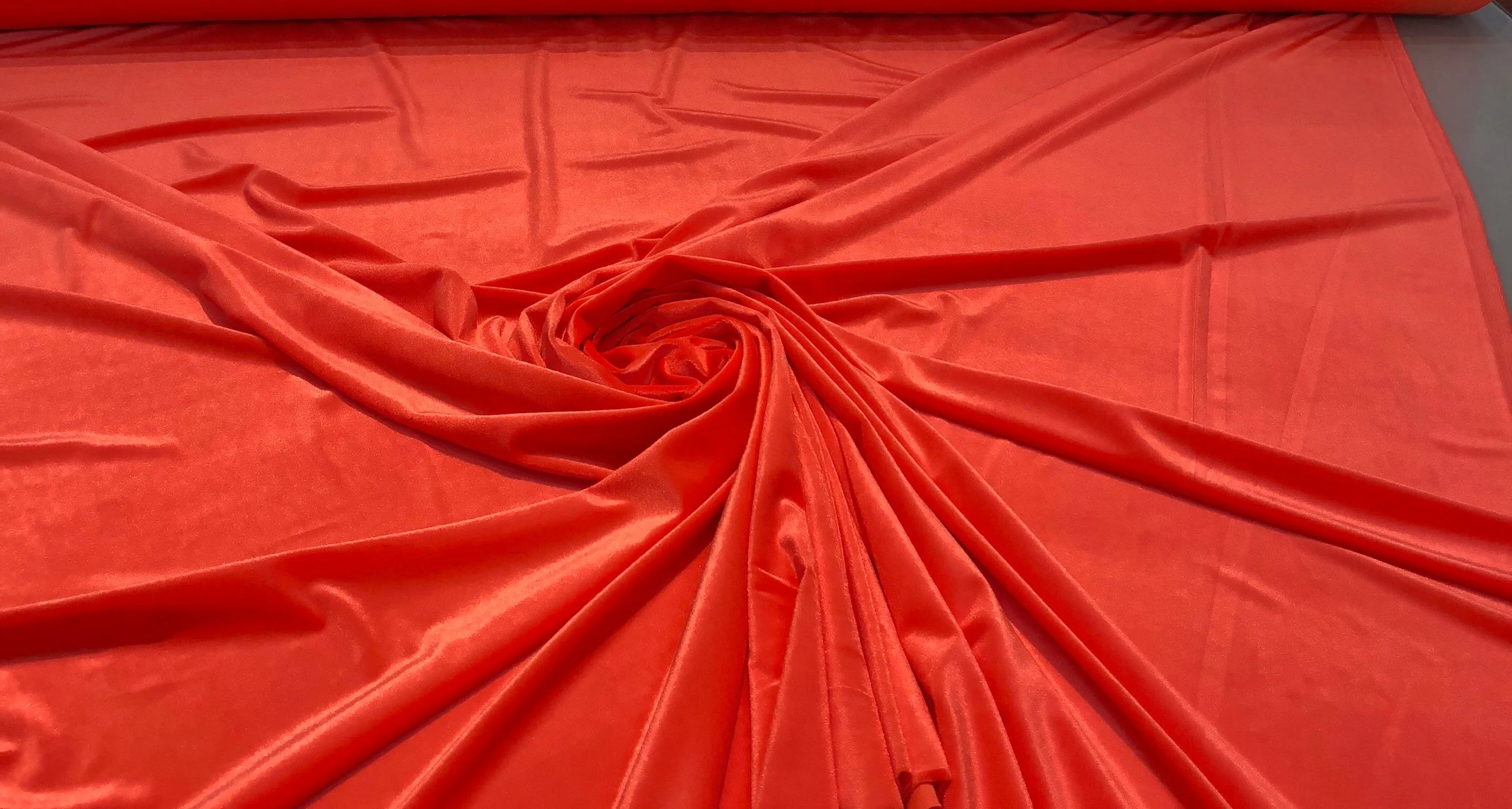 Strch velvet 60&quot; wide    Beautiful bright orange color      Fabric sold by the yard