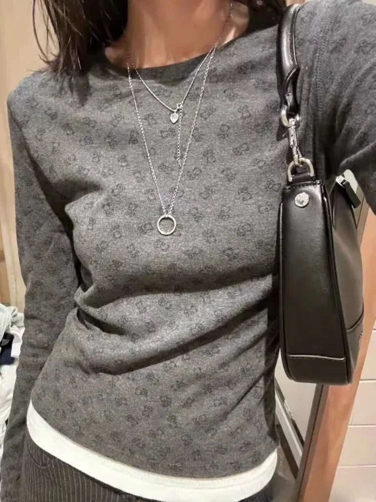 TAVIMART  -  Cotton Long-sleeved T-shirt for Women Autumn Casual Crewneck Base Layer for Female Bear Print Slim Top for ladies