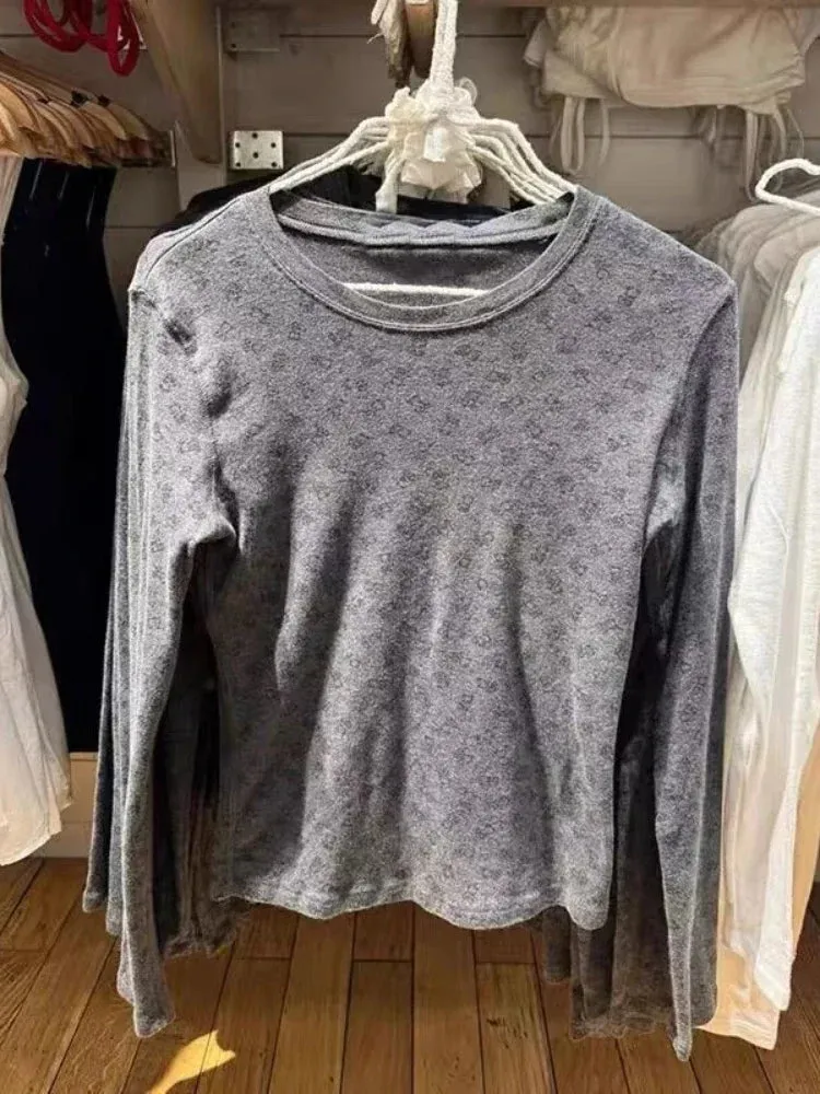 TAVIMART  -  Cotton Long-sleeved T-shirt for Women Autumn Casual Crewneck Base Layer for Female Bear Print Slim Top for ladies