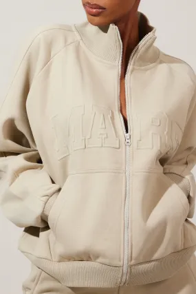 The Graphic Varsity Funnel Zip Jacket - Stone
