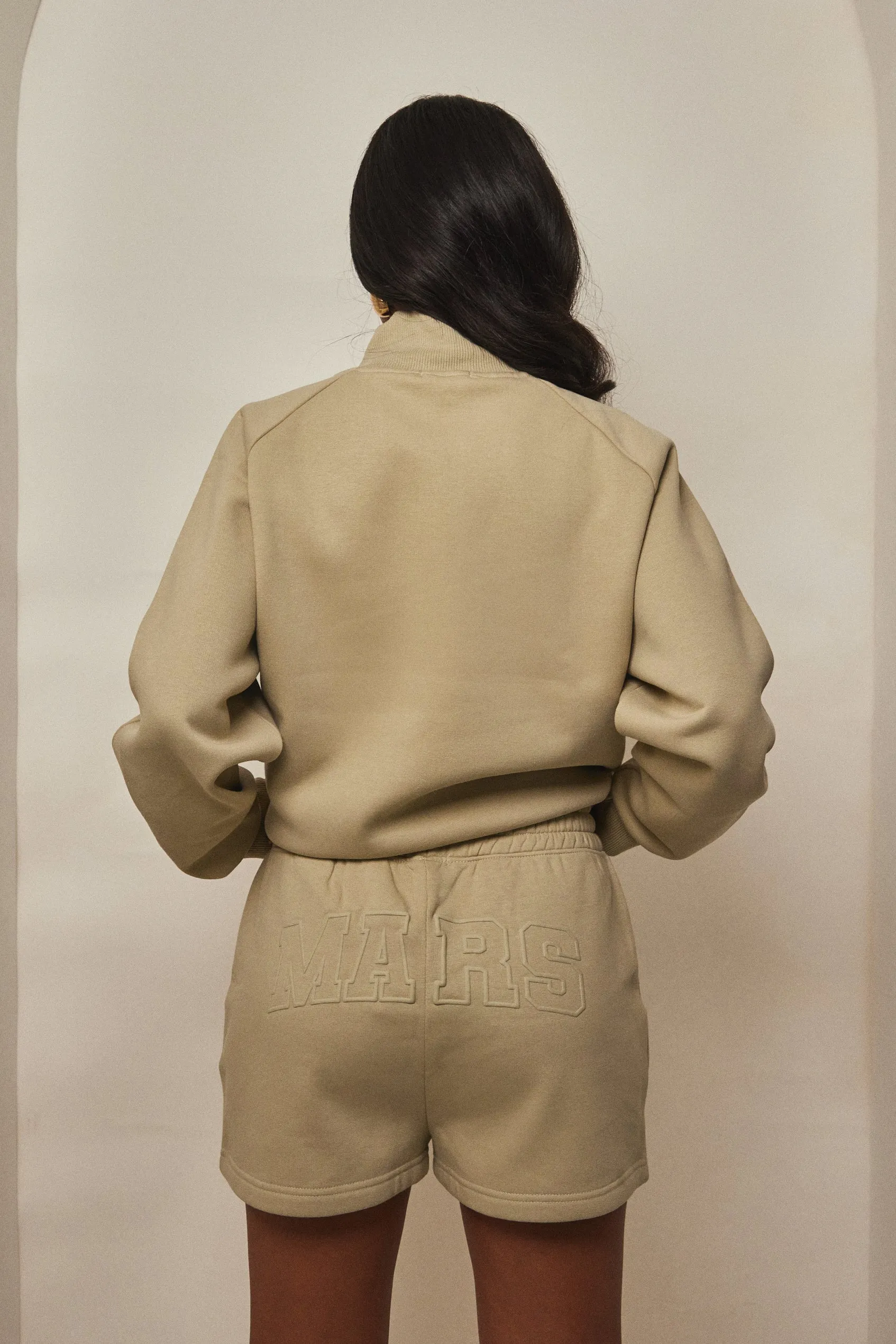 The Graphic Varsity Funnel Zip Jacket - Stone