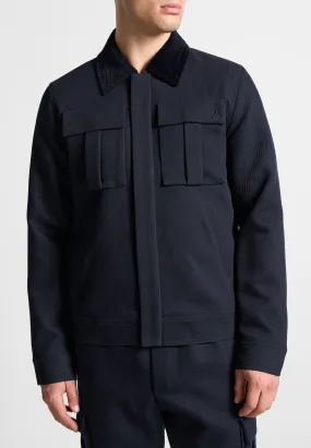 Twill Trucker Jacket with Velvet Collar - Navy