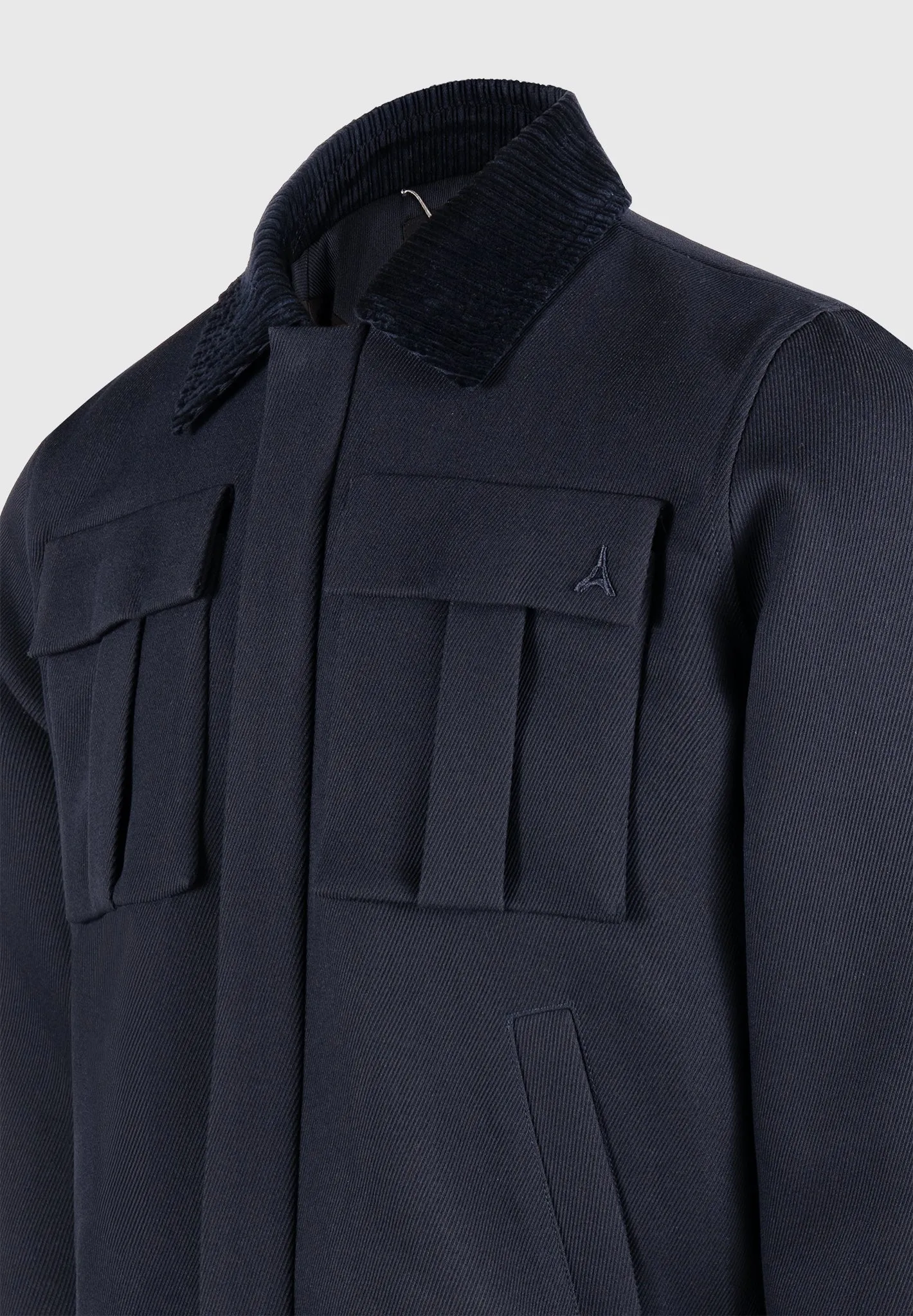 Twill Trucker Jacket with Velvet Collar - Navy