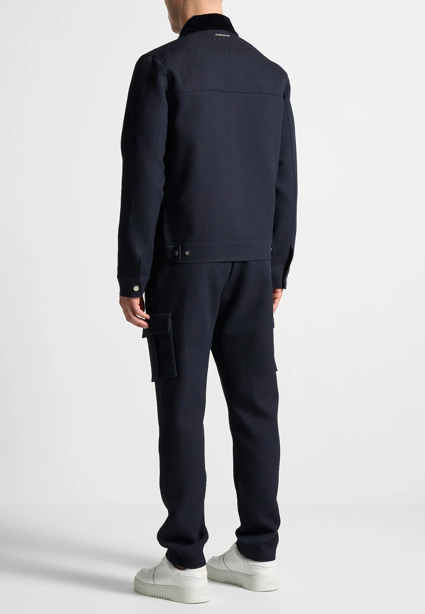 Twill Trucker Jacket with Velvet Collar - Navy