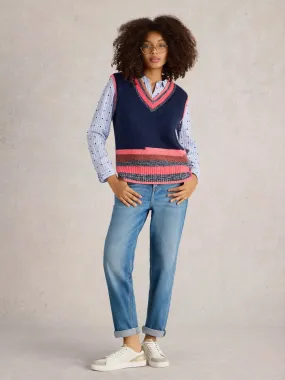 White Stuff V-Neck Stripe Tank in Navy/Mult