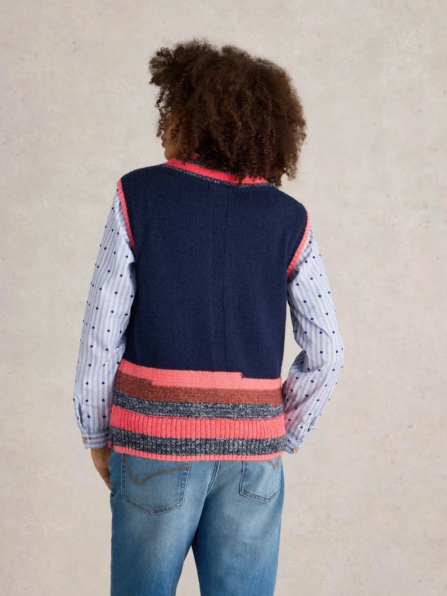 White Stuff V-Neck Stripe Tank in Navy/Mult