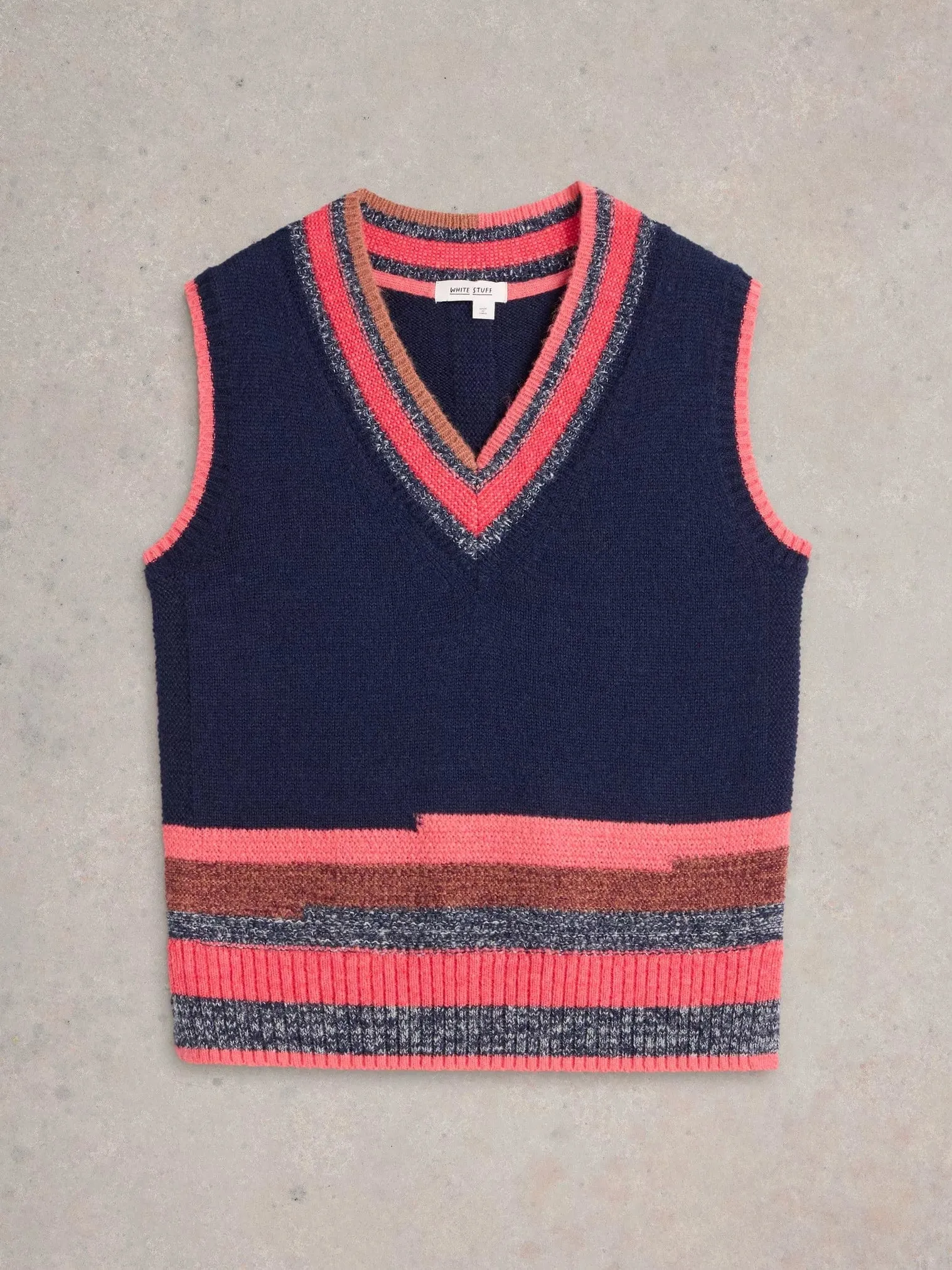 White Stuff V-Neck Stripe Tank in Navy/Mult