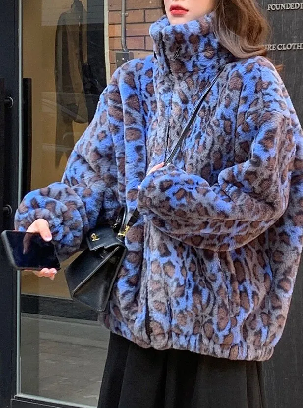 Winter Oversized Leopard Pattern Faux Fur Coat