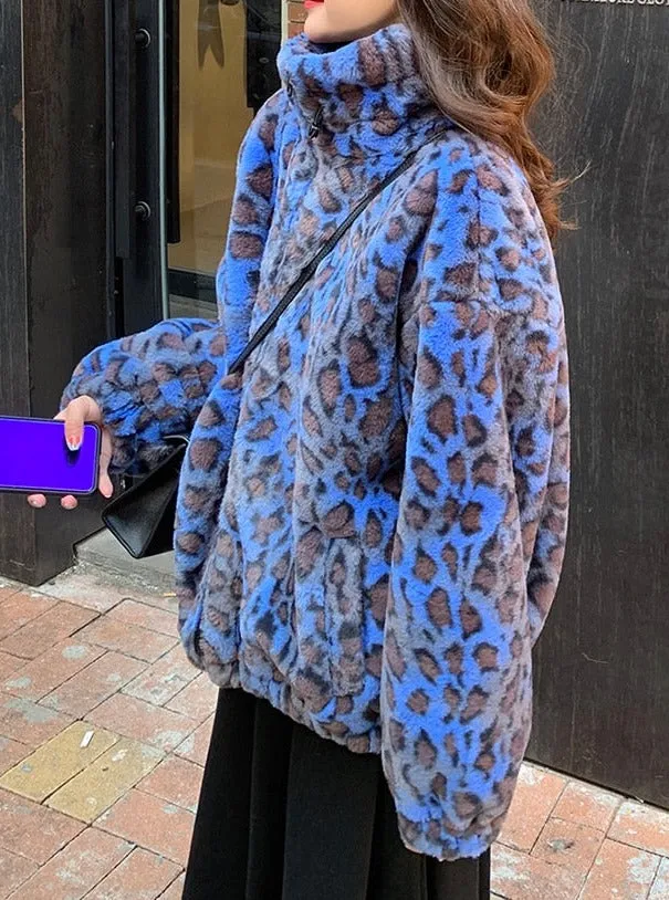 Winter Oversized Leopard Pattern Faux Fur Coat