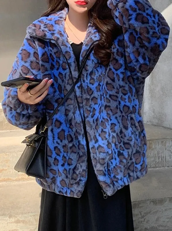 Winter Oversized Leopard Pattern Faux Fur Coat