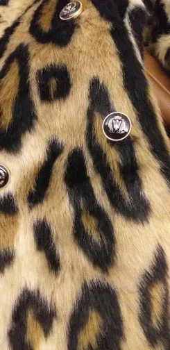 Women Long Leopard Print Fluffy Faux Fur Trench Coat