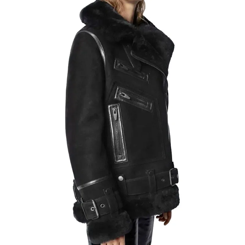 Women's Black Suede Shearling Leather Jacket
