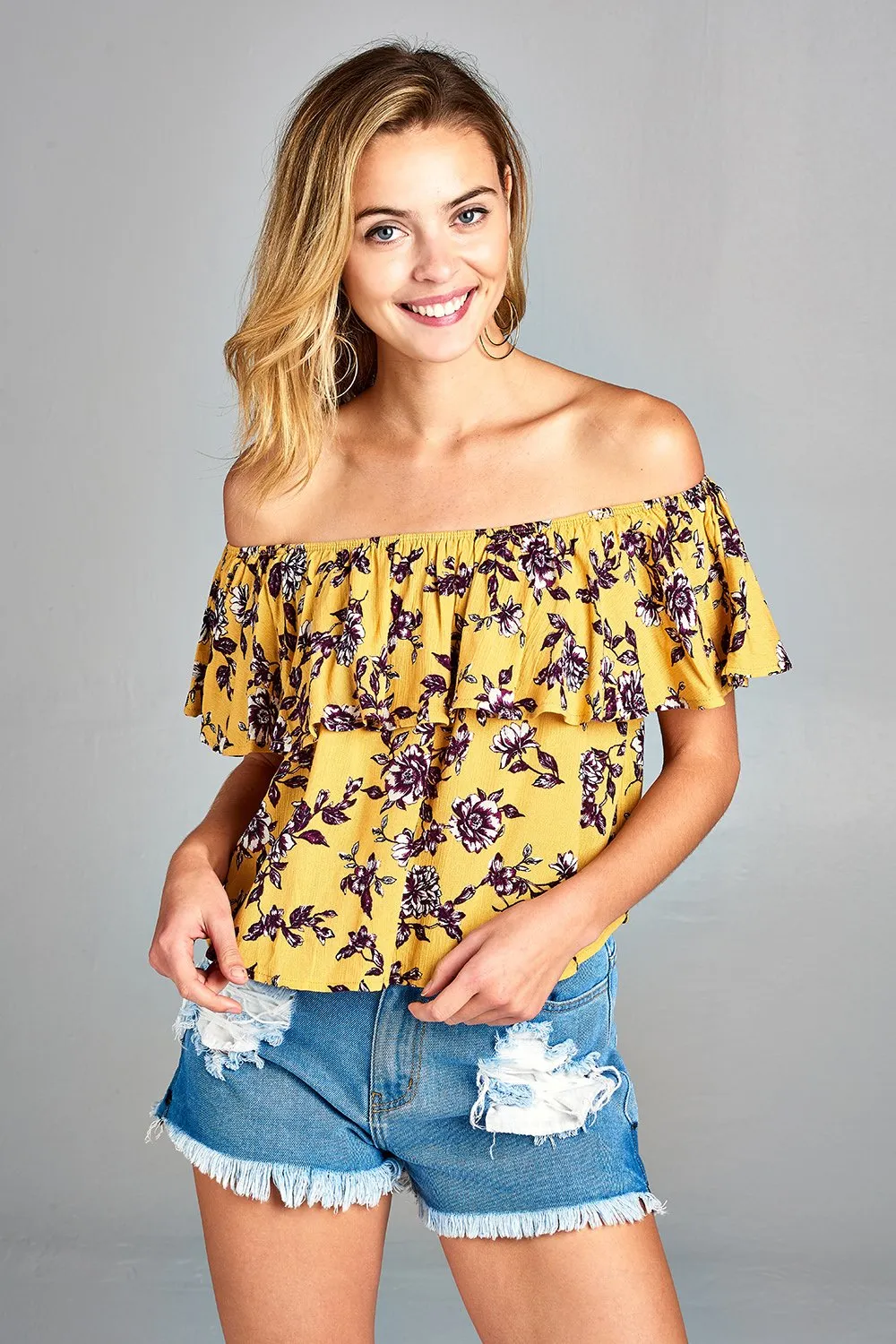 Women's Off Shoulder Layer Floral Top