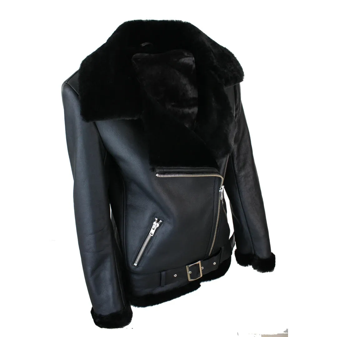 Women's Shearling Sheepskin Jacket Soft Brown Wool & Sealed Leather Outer
