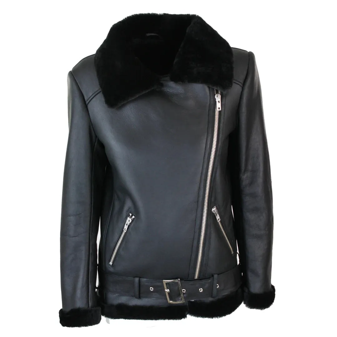 Women's Shearling Sheepskin Jacket Soft Brown Wool & Sealed Leather Outer