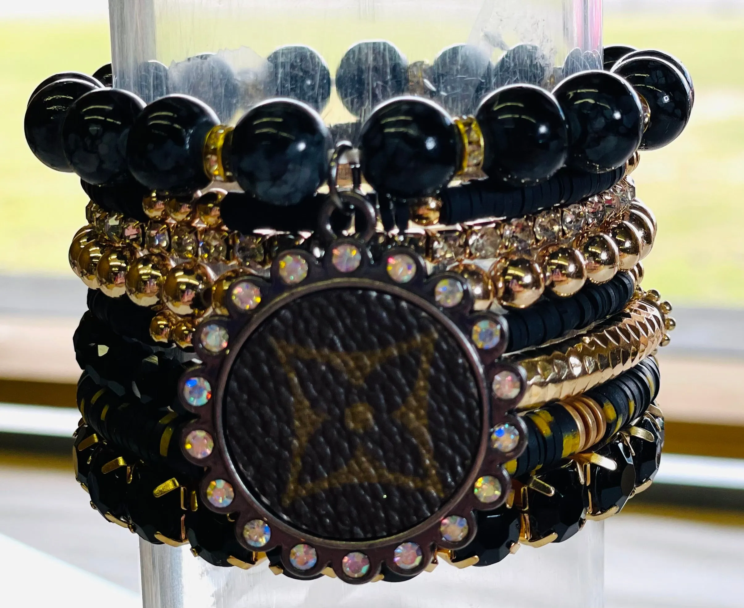 Yellow Jacket-Stacked Bracelet set- Gold Clear